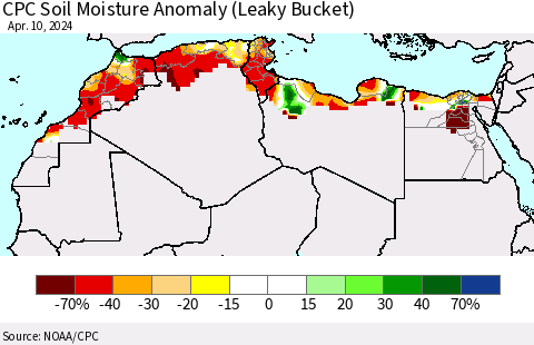 North Africa CPC Soil Moisture Anomaly (Leaky Bucket) Thematic Map For 4/6/2024 - 4/10/2024