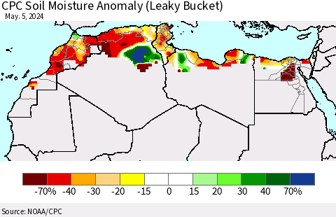 North Africa CPC Soil Moisture Anomaly (Leaky Bucket) Thematic Map For 5/1/2024 - 5/5/2024