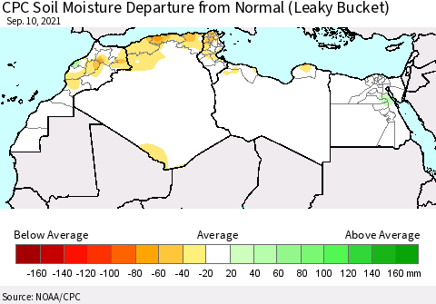 North Africa CPC Soil Moisture Departure from Normal (Leaky Bucket) Thematic Map For 9/6/2021 - 9/10/2021