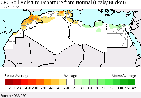 North Africa CPC Soil Moisture Departure from Normal (Leaky Bucket) Thematic Map For 7/26/2022 - 7/31/2022