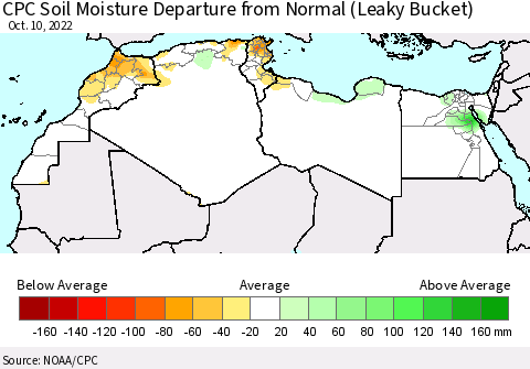 North Africa CPC Soil Moisture Departure from Normal (Leaky Bucket) Thematic Map For 10/6/2022 - 10/10/2022