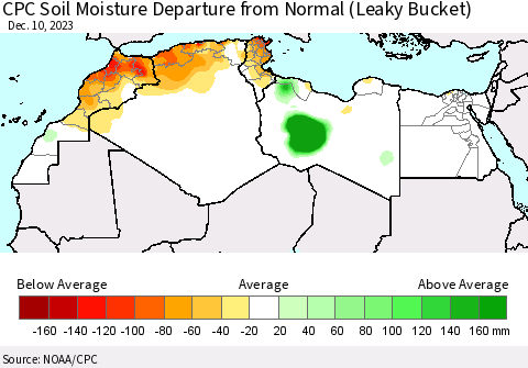 North Africa CPC Soil Moisture Departure from Normal (Leaky Bucket) Thematic Map For 12/6/2023 - 12/10/2023