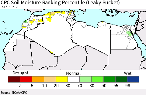 North Africa CPC Soil Moisture Ranking Percentile (Leaky Bucket) Thematic Map For 9/1/2021 - 9/5/2021