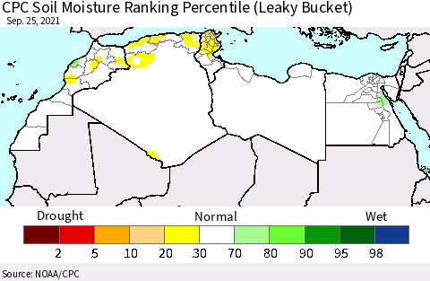 North Africa CPC Soil Moisture Ranking Percentile (Leaky Bucket) Thematic Map For 9/21/2021 - 9/25/2021