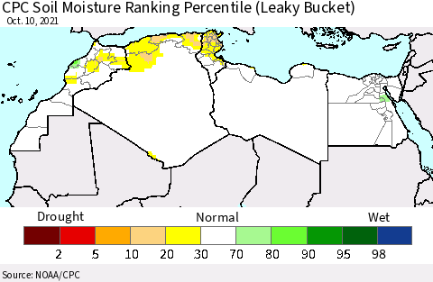 North Africa CPC Soil Moisture Ranking Percentile (Leaky Bucket) Thematic Map For 10/6/2021 - 10/10/2021