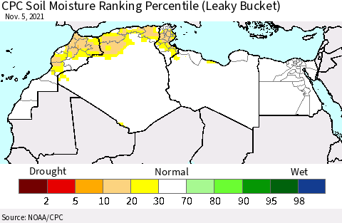 North Africa CPC Soil Moisture Ranking Percentile (Leaky Bucket) Thematic Map For 11/1/2021 - 11/5/2021