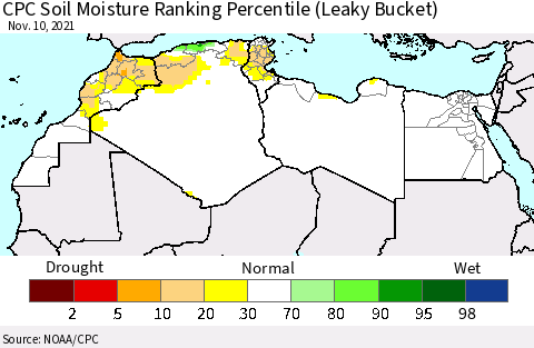 North Africa CPC Soil Moisture Ranking Percentile (Leaky Bucket) Thematic Map For 11/6/2021 - 11/10/2021