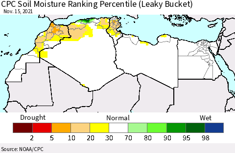 North Africa CPC Soil Moisture Ranking Percentile (Leaky Bucket) Thematic Map For 11/11/2021 - 11/15/2021