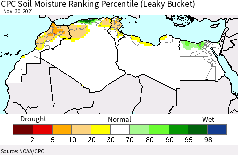 North Africa CPC Soil Moisture Ranking Percentile (Leaky Bucket) Thematic Map For 11/26/2021 - 11/30/2021