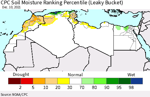 North Africa CPC Soil Moisture Ranking Percentile (Leaky Bucket) Thematic Map For 12/6/2021 - 12/10/2021