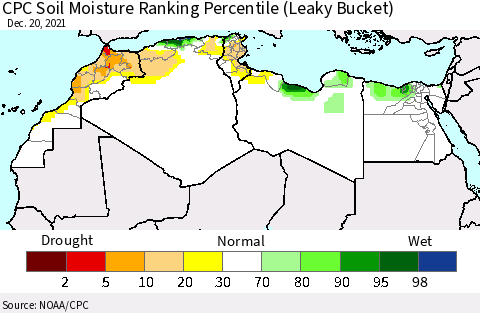 North Africa CPC Soil Moisture Ranking Percentile (Leaky Bucket) Thematic Map For 12/16/2021 - 12/20/2021