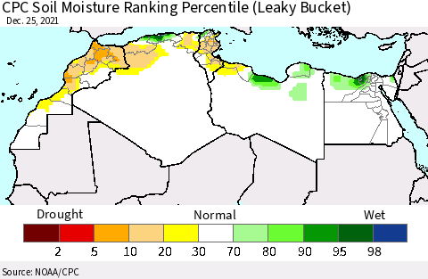 North Africa CPC Soil Moisture Ranking Percentile (Leaky Bucket) Thematic Map For 12/21/2021 - 12/25/2021