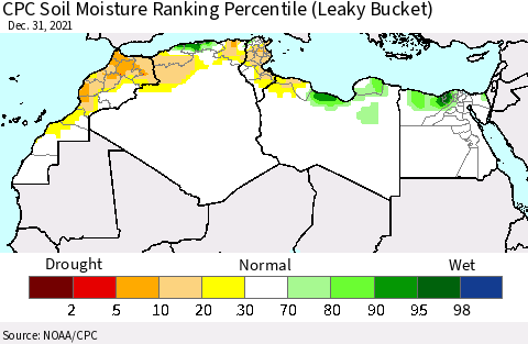 North Africa CPC Soil Moisture Ranking Percentile (Leaky Bucket) Thematic Map For 12/26/2021 - 12/31/2021