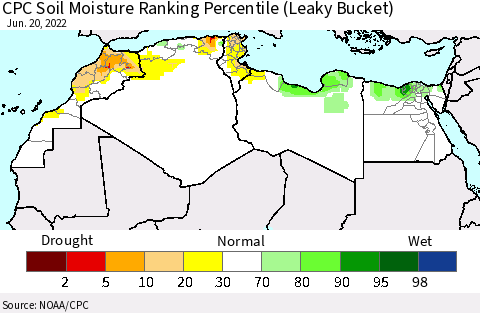 North Africa CPC Soil Moisture Ranking Percentile (Leaky Bucket) Thematic Map For 6/16/2022 - 6/20/2022