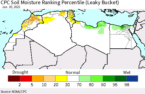 North Africa CPC Soil Moisture Ranking Percentile (Leaky Bucket) Thematic Map For 6/26/2022 - 6/30/2022