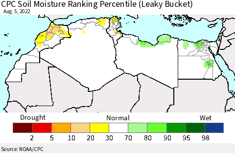 North Africa CPC Soil Moisture Ranking Percentile (Leaky Bucket) Thematic Map For 8/1/2022 - 8/5/2022