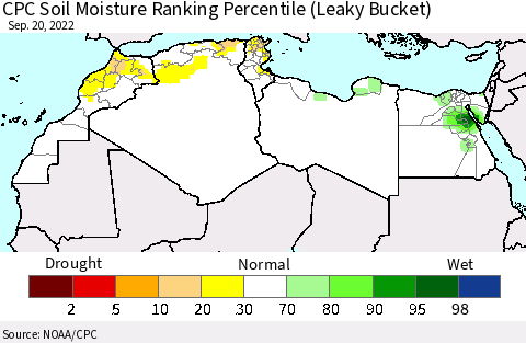 North Africa CPC Soil Moisture Ranking Percentile (Leaky Bucket) Thematic Map For 9/16/2022 - 9/20/2022