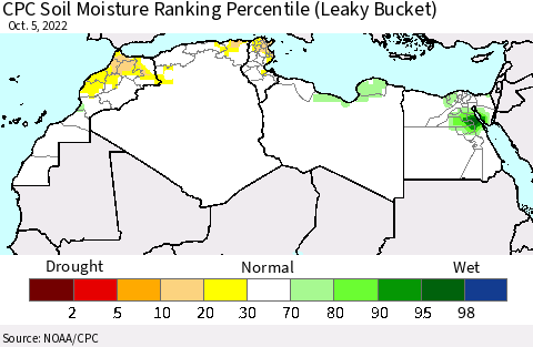 North Africa CPC Soil Moisture Ranking Percentile (Leaky Bucket) Thematic Map For 10/1/2022 - 10/5/2022