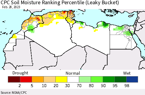 North Africa CPC Soil Moisture Ranking Percentile (Leaky Bucket) Thematic Map For 2/26/2023 - 2/28/2023