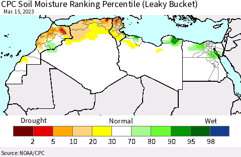 North Africa CPC Soil Moisture Ranking Percentile (Leaky Bucket) Thematic Map For 3/11/2023 - 3/15/2023