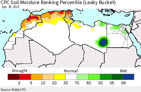 North Africa CPC Soil Moisture Ranking Percentile (Leaky Bucket) Thematic Map For 4/26/2023 - 4/30/2023