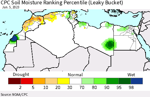 North Africa CPC Soil Moisture Ranking Percentile (Leaky Bucket) Thematic Map For 6/1/2023 - 6/5/2023
