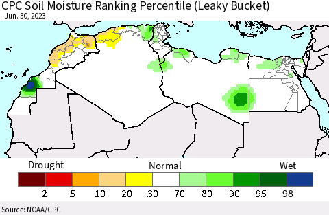 North Africa CPC Soil Moisture Ranking Percentile (Leaky Bucket) Thematic Map For 6/26/2023 - 6/30/2023