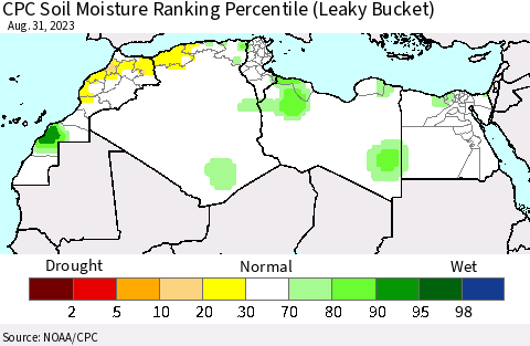 North Africa CPC Soil Moisture Ranking Percentile (Leaky Bucket) Thematic Map For 8/26/2023 - 8/31/2023