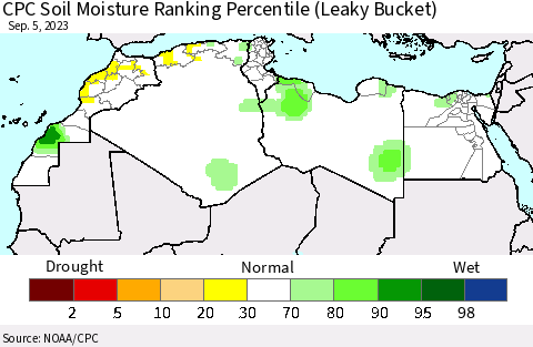 North Africa CPC Soil Moisture Ranking Percentile (Leaky Bucket) Thematic Map For 9/1/2023 - 9/5/2023