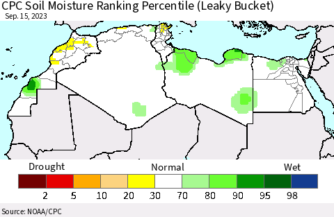 North Africa CPC Soil Moisture Ranking Percentile (Leaky Bucket) Thematic Map For 9/11/2023 - 9/15/2023