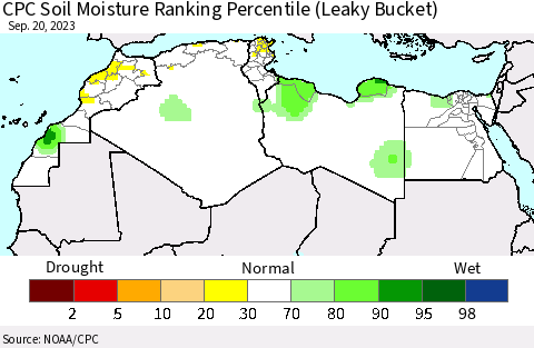 North Africa CPC Soil Moisture Ranking Percentile (Leaky Bucket) Thematic Map For 9/16/2023 - 9/20/2023