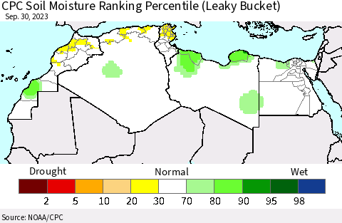 North Africa CPC Soil Moisture Ranking Percentile (Leaky Bucket) Thematic Map For 9/26/2023 - 9/30/2023