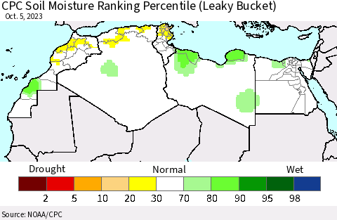 North Africa CPC Soil Moisture Ranking Percentile (Leaky Bucket) Thematic Map For 10/1/2023 - 10/5/2023