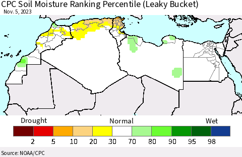 North Africa CPC Soil Moisture Ranking Percentile (Leaky Bucket) Thematic Map For 11/1/2023 - 11/5/2023