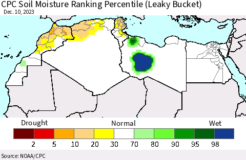 North Africa CPC Soil Moisture Ranking Percentile (Leaky Bucket) Thematic Map For 12/6/2023 - 12/10/2023