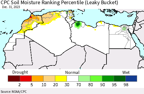 North Africa CPC Soil Moisture Ranking Percentile (Leaky Bucket) Thematic Map For 12/26/2023 - 12/31/2023