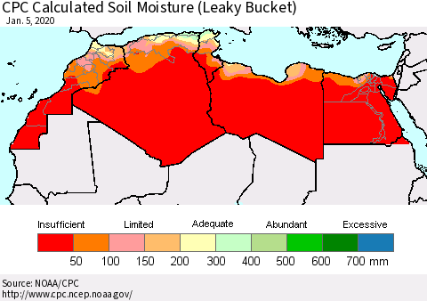 North Africa CPC Soil Moisture (Leaky Bucket) Thematic Map For 1/1/2020 - 1/5/2020