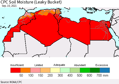North Africa CPC Soil Moisture (Leaky Bucket) Thematic Map For 9/6/2021 - 9/10/2021
