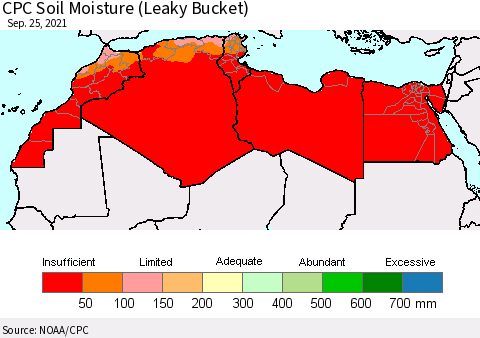North Africa CPC Soil Moisture (Leaky Bucket) Thematic Map For 9/21/2021 - 9/25/2021