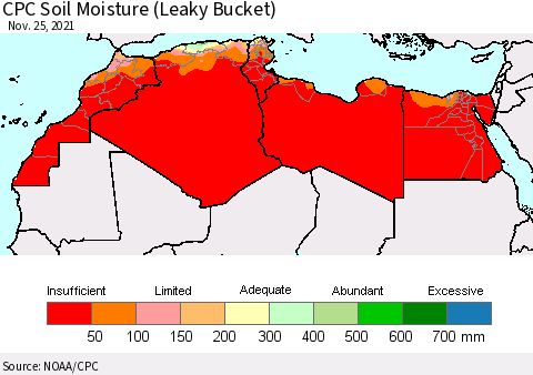 North Africa CPC Soil Moisture (Leaky Bucket) Thematic Map For 11/21/2021 - 11/25/2021