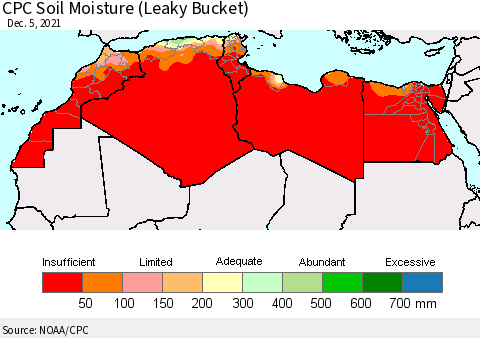North Africa CPC Soil Moisture (Leaky Bucket) Thematic Map For 12/1/2021 - 12/5/2021