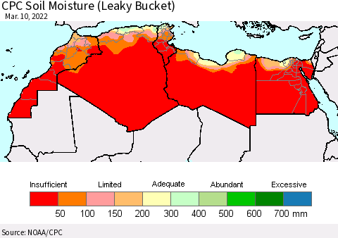 North Africa CPC Soil Moisture (Leaky Bucket) Thematic Map For 3/6/2022 - 3/10/2022