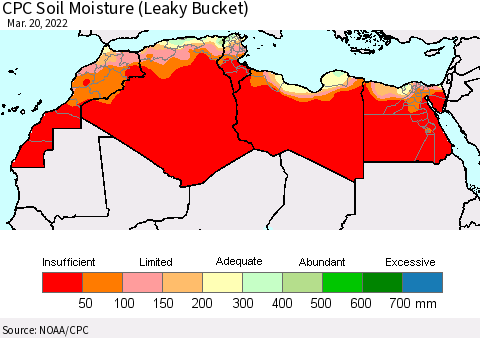 North Africa CPC Soil Moisture (Leaky Bucket) Thematic Map For 3/16/2022 - 3/20/2022
