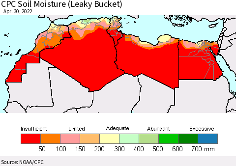 North Africa CPC Soil Moisture (Leaky Bucket) Thematic Map For 4/26/2022 - 4/30/2022