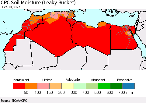 North Africa CPC Soil Moisture (Leaky Bucket) Thematic Map For 10/6/2022 - 10/10/2022