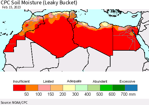 North Africa CPC Soil Moisture (Leaky Bucket) Thematic Map For 2/11/2023 - 2/15/2023