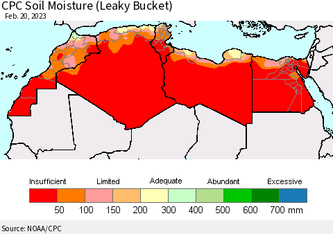 North Africa CPC Soil Moisture (Leaky Bucket) Thematic Map For 2/16/2023 - 2/20/2023