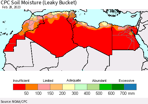 North Africa CPC Soil Moisture (Leaky Bucket) Thematic Map For 2/26/2023 - 2/28/2023