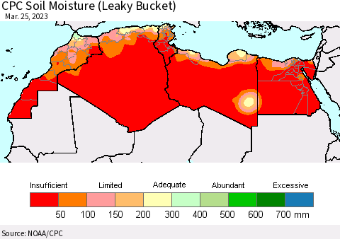 North Africa CPC Soil Moisture (Leaky Bucket) Thematic Map For 3/21/2023 - 3/25/2023