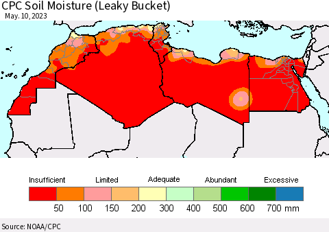 North Africa CPC Soil Moisture (Leaky Bucket) Thematic Map For 5/6/2023 - 5/10/2023